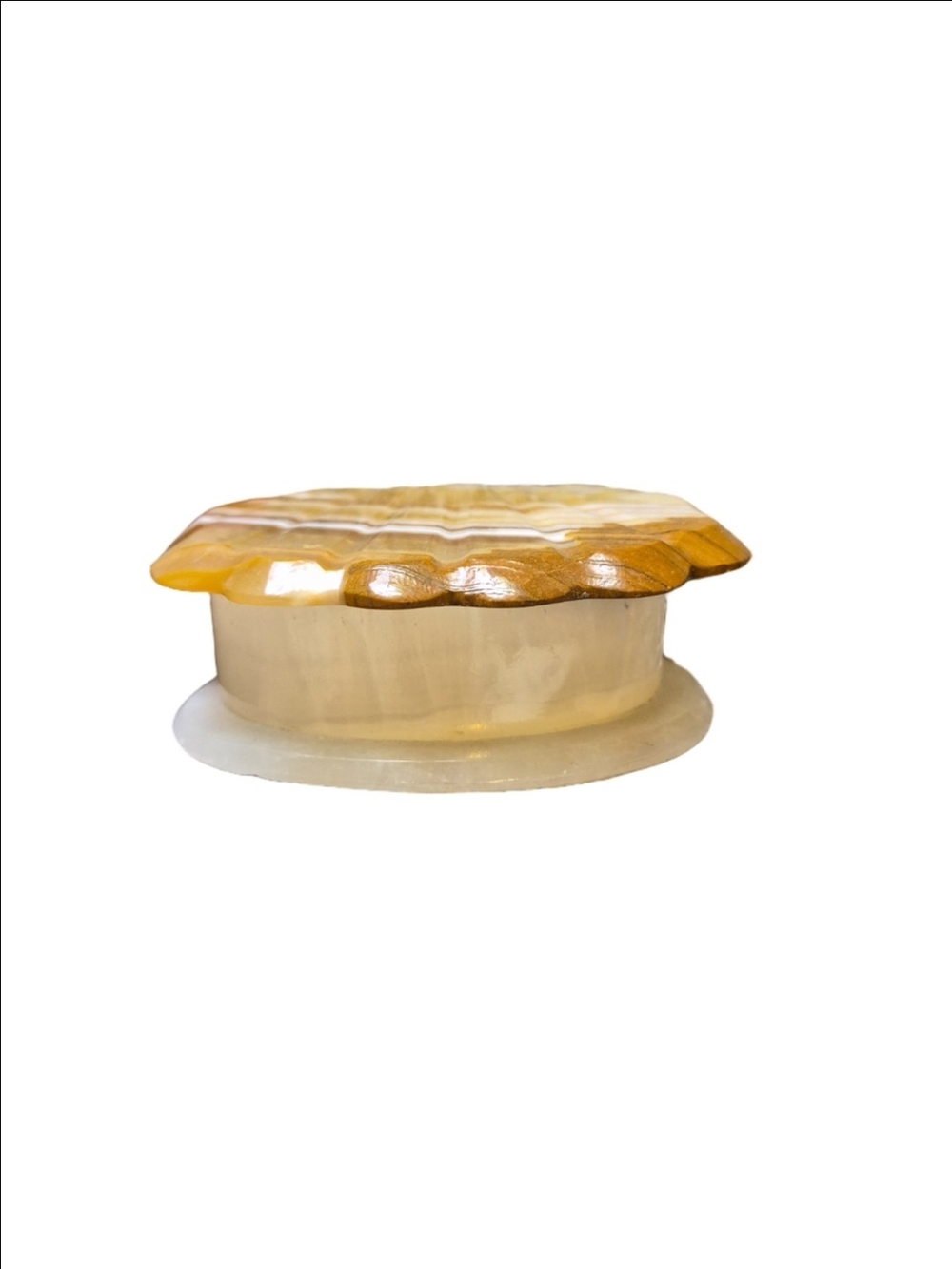 Vintage Onynx Marble,Clam Shell-Top Trinket Box in Cream and Honey Yellow